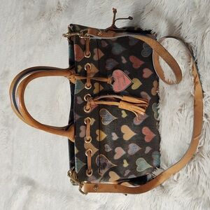Authentic Vintage Dooney & Bourke Leather Bag Multicolored Hearts Tassels Charm